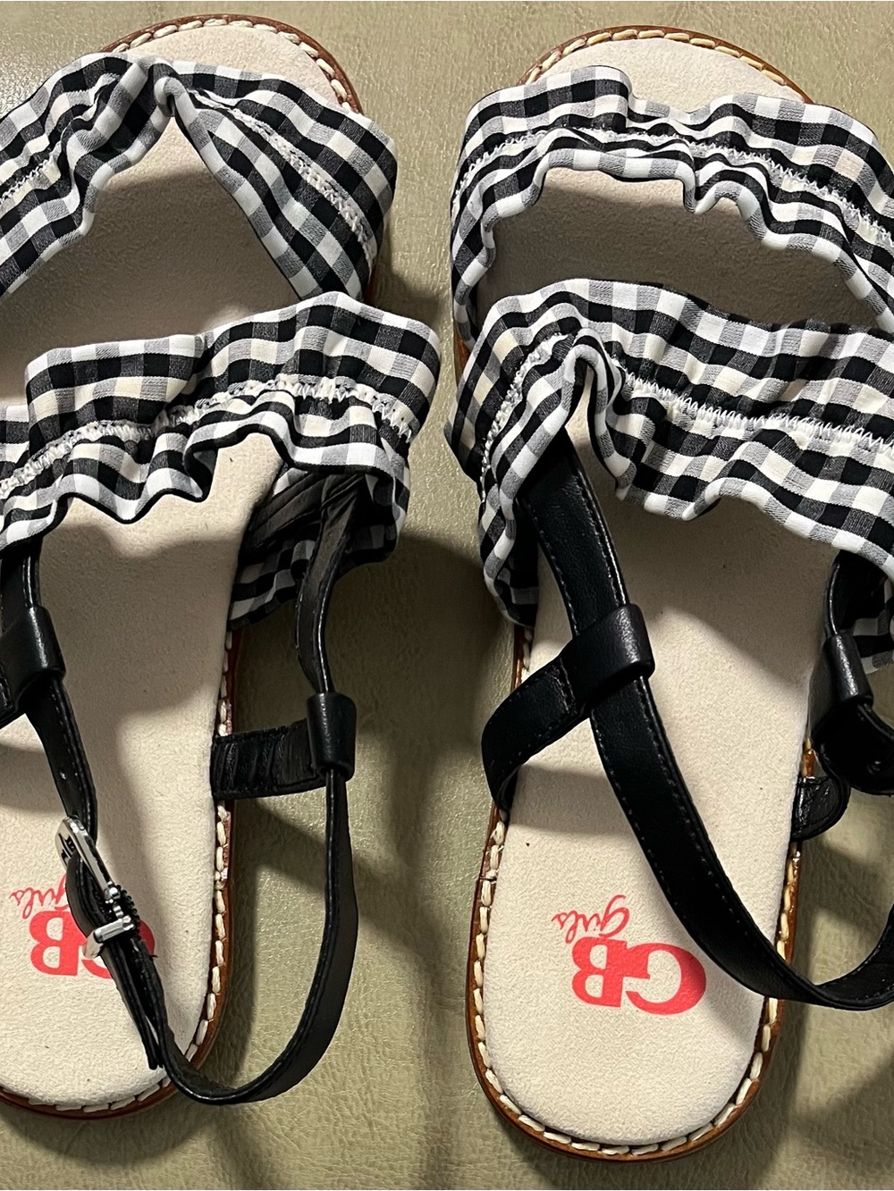 GB girls Black & White Gingham Ruffle Strap Sandals
